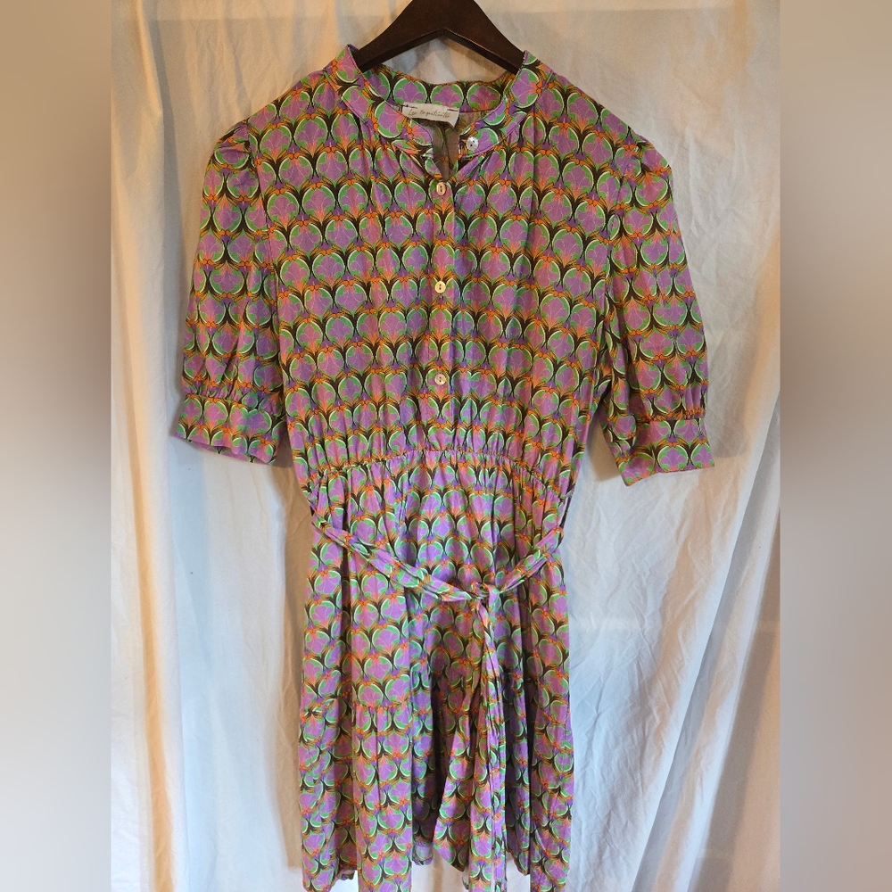 Les Impatientes Printed Purple Green Minidress size Small